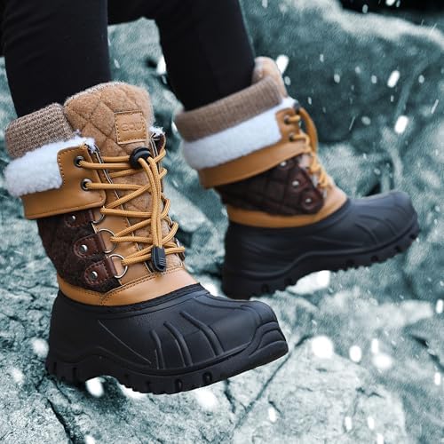 EQW Kids Waterproof Snow Boots, Fur Lined Winter Shoes for Boys & Girls