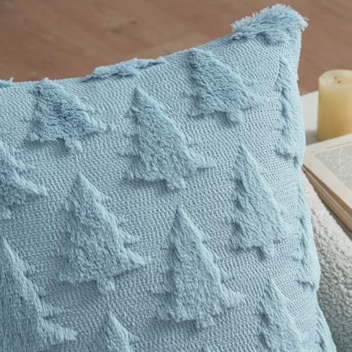 MIULEE Christmas Throw Pillow Covers Blue Christmas Decorations Set of 2 Xmas Tree 18x18 Pillow Covers Soft Plush Faux Wool Pillowcases Holiday Festivals Winter Home Decor Sofa Couch Bed Porch