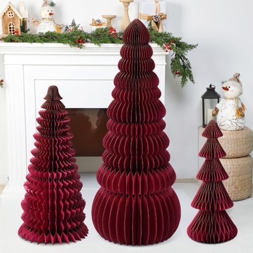 3 Pcs Large Honeycomb Christmas Tree,Classic,Burgundy