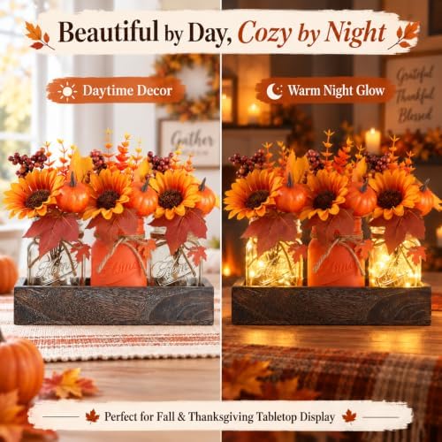 Mason Jar Fall Thanksgiving Table Decorations, Centerpieces for Tables