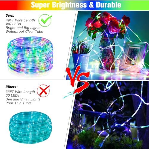 Nazuwke 49Ft LED Rope Lights for Outside, String Lights with Remotes