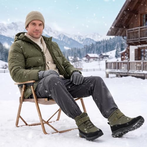 FitVille Wide Width Mens Winter Boots Fur Lined Extra Wide Snow Boot Lightweight Non Slip Outdoor Mens Diabetic Shoes for Flat Feet