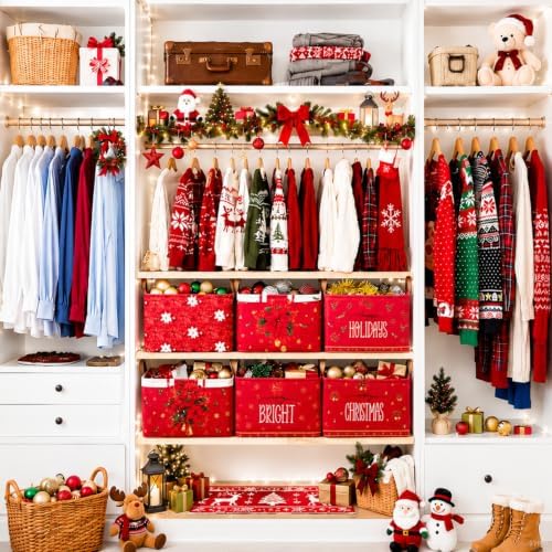 CHENGU 6 Pack Christmas Basket Collapsible Poinsettia Christmas Storage Bin