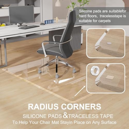 MESAILUP Beveled Edge Office Chair Mat for Carpet or Hardwood Floor 36" x 46" Clear Chair Mats for a Smooth Glide and Easy Roll On/Off, Heavy Duty and Non-Slip Pad Floor Ultimate Desk Chair Mat