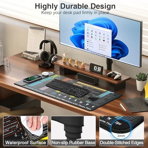 Wireless Charging Mouse Pad with Excel Formulas Shortcuts, 31.5"x15.8" in