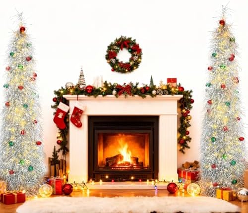 Christmas Tree 6FT Artificial Xmas Decor Pop Up with Decoration Silver