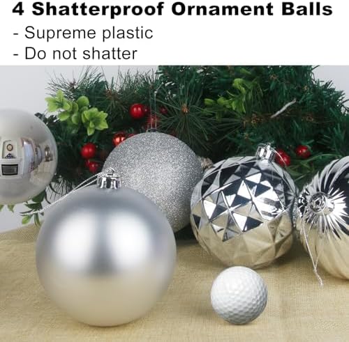 Silver 4.0" Large Christmas Balls - Christmas Tree Decoration Ornaments Shatterproof Hanging Balls for Birthday Halloween Holiday Wedding Decorations Set of 4pcs