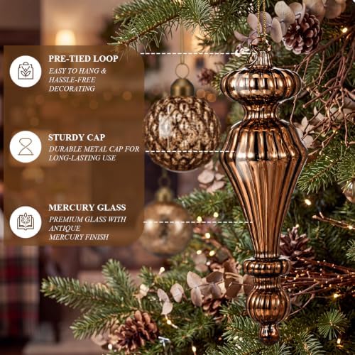 Syhood 18 Pcs Brown Christmas Mercury Glass Balls Ornaments, 11 Styles