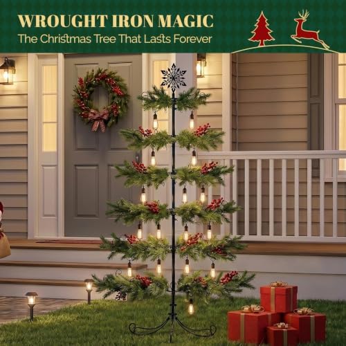 VINGLI 6FT Metal Christmas Ornament Tree, Wrought Iron Display Stand Black