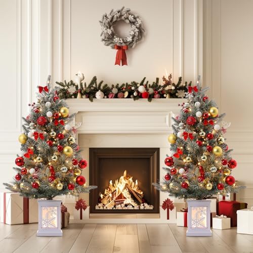 GarveeHome 3 ft Prelit Christmas Tree with 78 Warm Lights & Red Berry