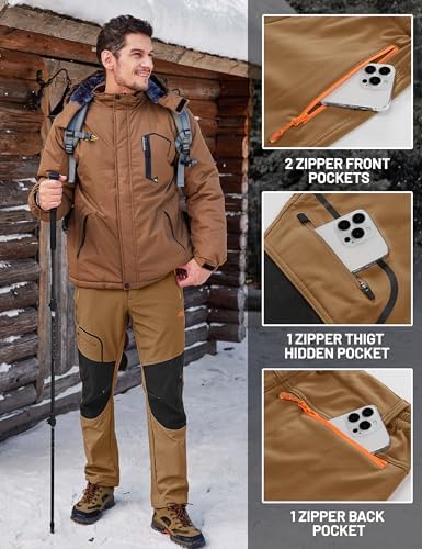 TACVASEN Men's Snow Ski Pants Winter Fleece Lined Water Resistant Insulated