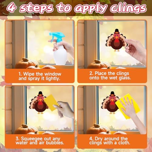 Thanksgiving Window Clings Stickers Decor, Fall Pumpkin Turkey Decorations