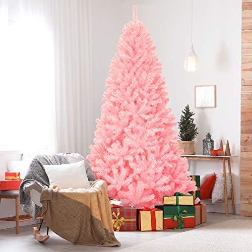 HAPPYGRILL 7.5FT Artificial Pink Christmas Tree with Stand New PVC Material Rich Thicken Tips Christmas Festival Decoration