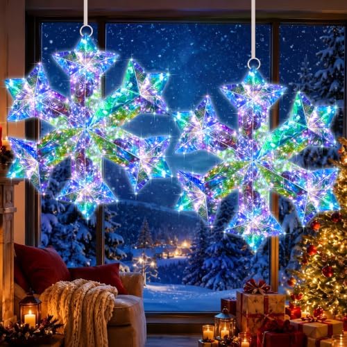 Nuanchu 2 Pcs 15" LED Christmas Snowflake Light Decor, Exotic Fantasy Wood