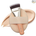 THE TOOL LAB All Day Cover Duo - Premium Base Makeup Set for Liquid Cream Powder Foundation, Buffing Blending Face Brush, Sponge, Portable Case - 1.1" Flat Top Brush