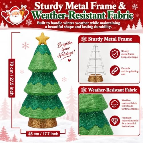 27.5-Inch Lighted Christmas Tree for Outdoor Christmas Decorations, Battery Operated Pop-Up Decor with 45 Warm White LEDs, 8 Lighting Modes, Timer, Collapsible Design for Porch, Yard and Lawn