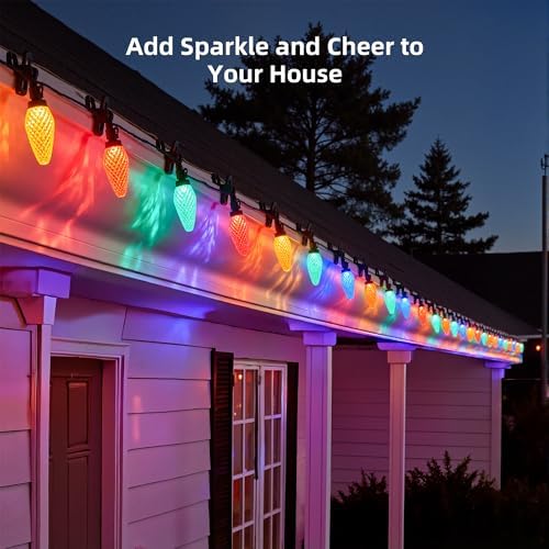 C9 LED Christmas Lights Outdoor, 97ft 150 LED Waterproof Strawberry Christmas Decorations String Lights, Plug in Vintage Christmas Tree Lights for Outside, Roof, Patio, Wedding, Party, Multicolor