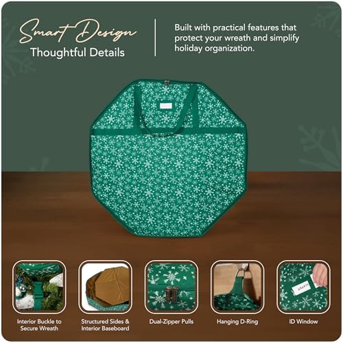 Covermates Deluxe Structured Wreath Storage Bag, 36" Diameter, Green Snow
