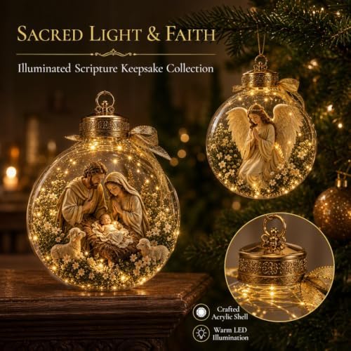 Illuminated Scripture Keepsake Ornament, Lighted Hanging Decoration with Bible Verse, Religious Themed Holiday Ornament, Transparant Ball with 2D Flat Sheet for Christmas Tree Home Display，D
