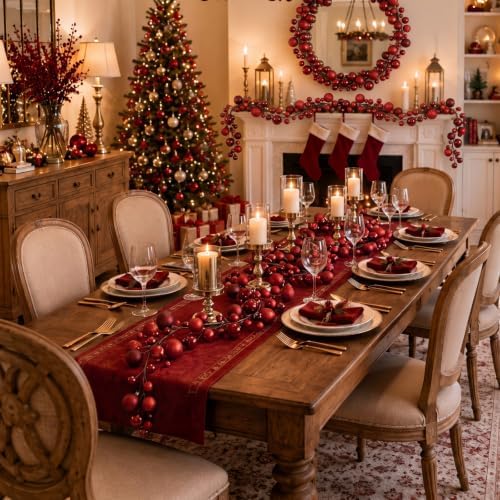 2 Pcs 9 ft Christmas Ball Ornament Garland, Burgundy