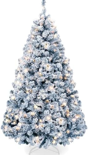 Best Choice Products Pre-Lit Ice Blue Christmas Tree, 4.5ft Artificial Flocked Full Fir Tree, Holiday Decoration w/ 200 Lights, 400 Branch Tips