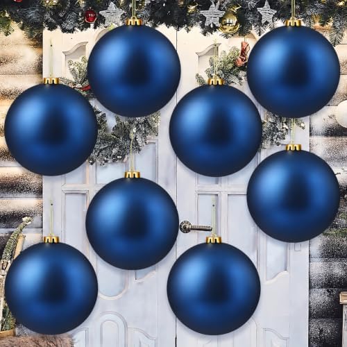 Wettarn 8 Pcs 6" Dark Blue Christmas Tree Plastic Ball Ornaments
