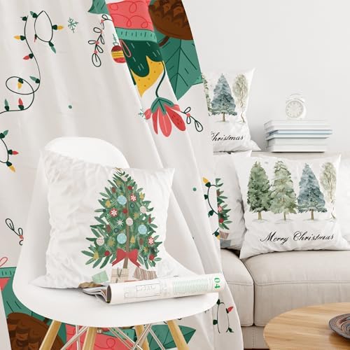 OHOME Christmas Pillows Covers 18x18 Inch - Christmas Party Decorations | Navidad Trees Throw Pillows - Xmas Decorations Favors Decor Indoor Outdoor for Couch Room Office Parlor Bedding,2 PCS