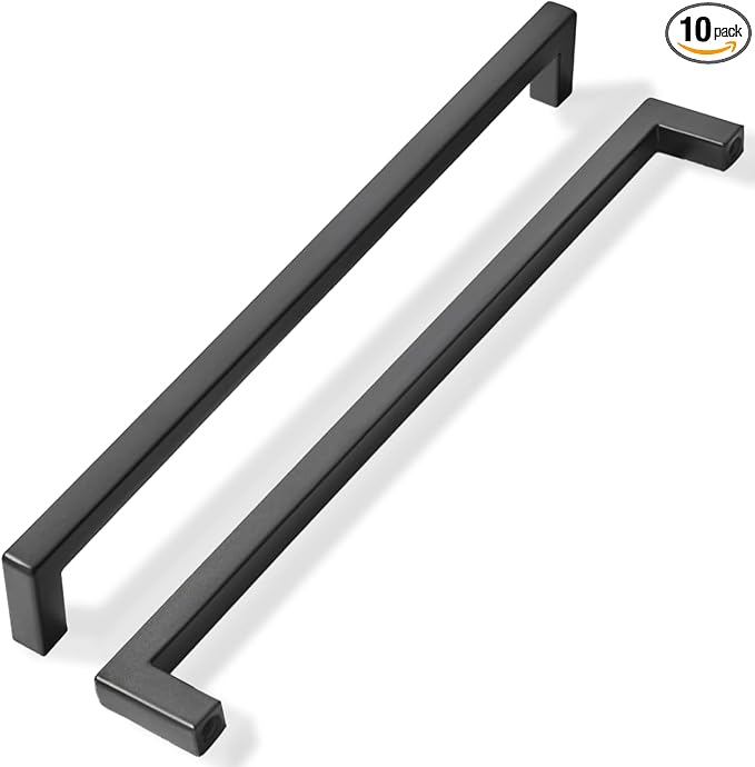 khtumeware 10 Pack 10 inch Center to Center Solid Black Cabinet Pulls Square Bar Drawer Handles Cabinet Handles Matte Black Drawer Pulls Kitchen Cabinet Hardware