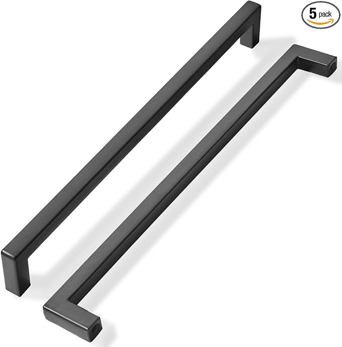khtumeware 5 Pack 10 inch Center to Center Solid Black Cabinet Pulls Square Bar Drawer Handles Cabinet Handles Matte Black Drawer Pulls Kitchen Cabinet Hardware