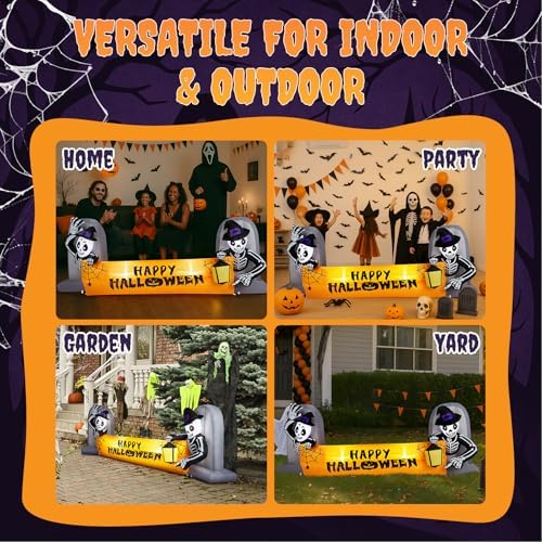 Outvita Halloween Inflatable Skeleton Tombstone Banner 9.6FT, Blow Up Outdoor Decoration with LEDs, Halloween Decor for Yard, Party, Garden, Party, Garden