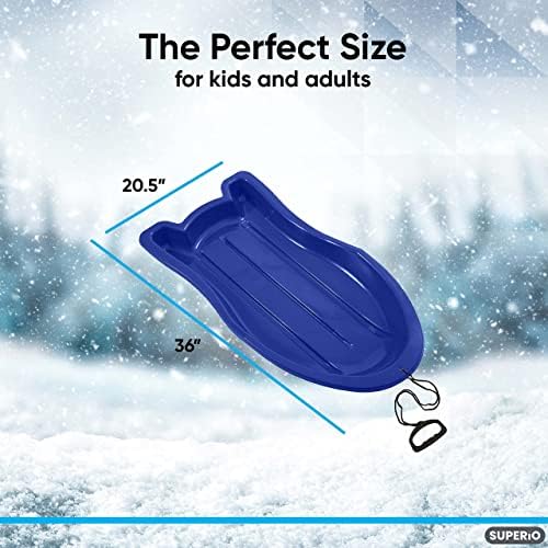 Superio Toboggan Snow Sled- 37” Plastic Slider for Kids and Adults- Heavy Duty Sled for 1 Rider with Pull Ropes for Downhill Sledding, Winter Outdoor Sports