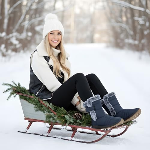 Winter Snow Boots for Women 2026: All-day Comfort Warm Fur Lined Mid Calf Hook Loop Waterproof Outdoor Shoes for Walking