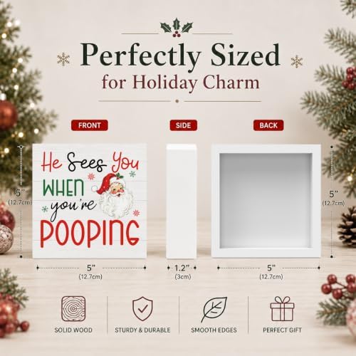 Christmas Bathroom Decor Funny Santa Claus Christmas Decor Wooden Box Sign
