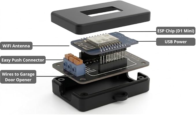 Smart Garage Door Opener, RatGDO Open Source Board with Case. Works with Chamberlain and Liftmaster Models | Security+ 2.0 | No Subscription Fees (Included D1 Mini ESP12 ESP8266 | HomeKit/Apple Home)