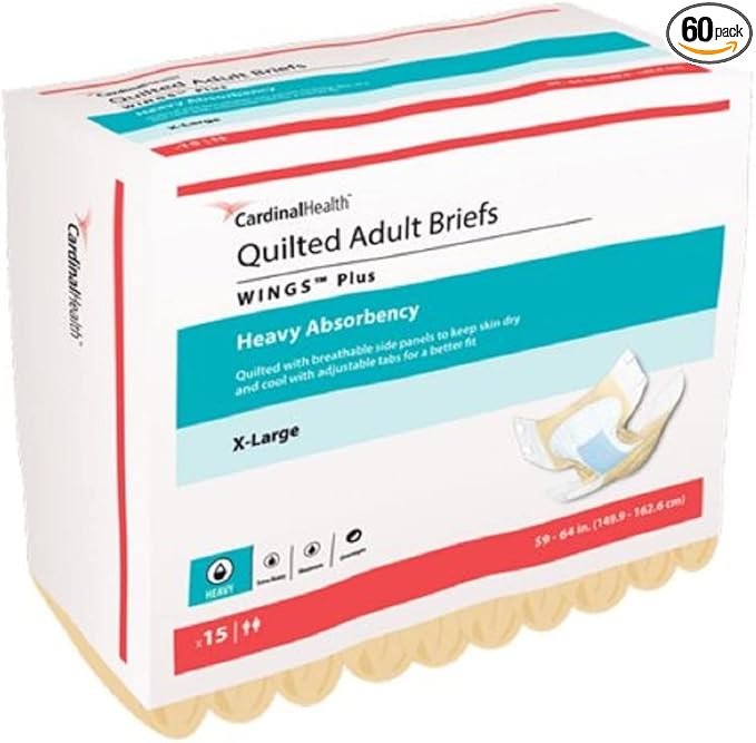 Cardinal Health™ Quilted Adult Briefs, Wings™ Ultra with BreatheEasy™ Technology, Extra Heavy Absorbency, X-Large - Case of 60