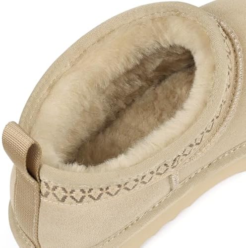 Litfun Genuine Suede Mini Boots for Women Faux Fur Lined Winter Ankle Boots