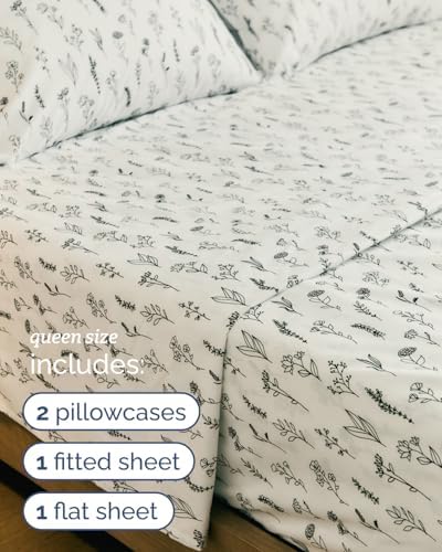 Queen 4 Piece Boho Botanical Floral Sheet Set - Soft & Cooling - Plants