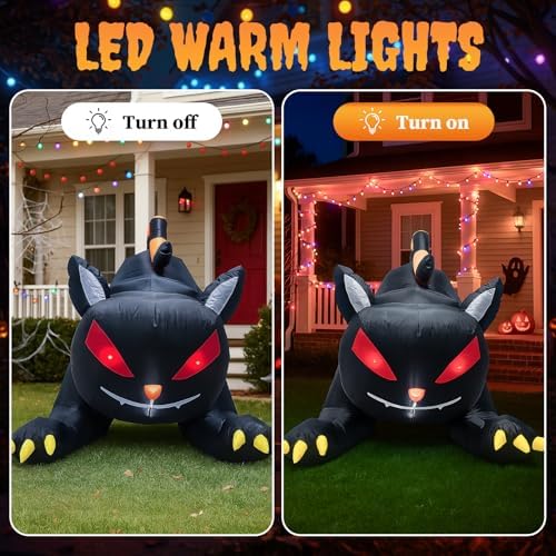 Outvita Halloween Inflatable Black Cat 6.5FT, Giant Blow Up Outdoor Decoration with Shakable Head & LEDs, Large Halloween Decor for Yard, Party, Garden, Party, Garden