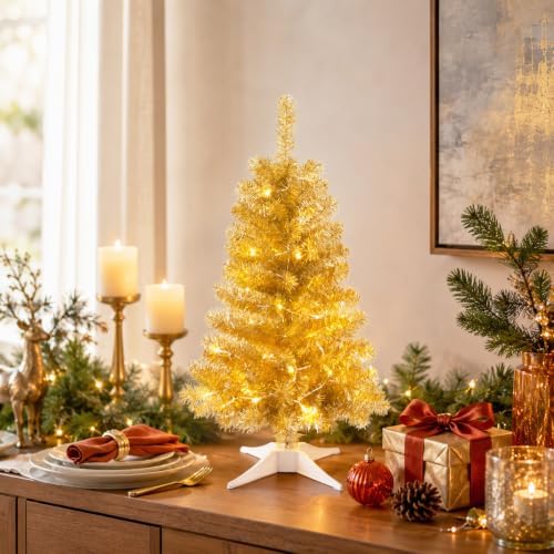 3FT Champagne Artificial Small Christmas Tree Mini Tabletop Decor