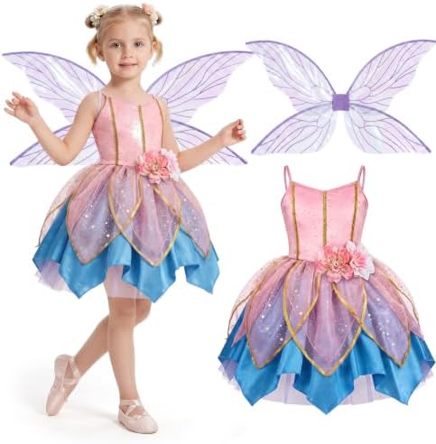 Latocos Fairy Dress Costume for Girls, Toddler Fairy Dress Butterfly Wings