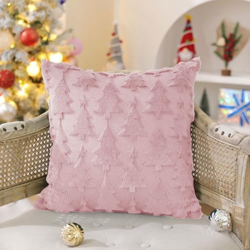 DFXSZ Christmas Tree Pillow Covers 20x20 Set of 2 Christmas Decor Pink Star