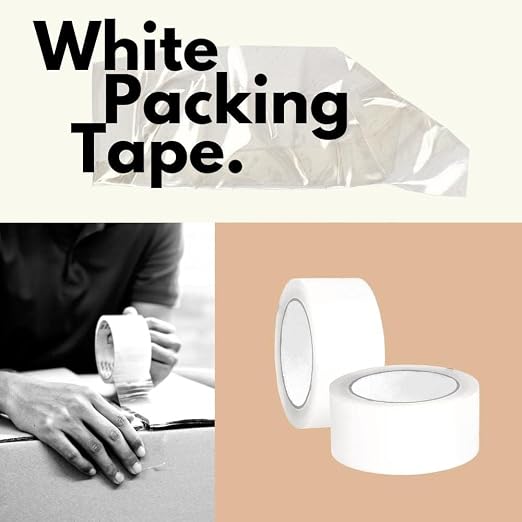PSBM White Packing Tape, 12 Rolls, 2 Mil Thick, 1.88 Inch Wide, 110 Yards Per Roll, Total 1320 Yards, Colored Tape for Sealing Cartons, Packaging, Shipping & Moving