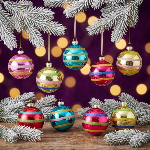 Soulchen 9 Pcs Vintage Glass Christmas Ornaments 3.15 Inch Multicolor