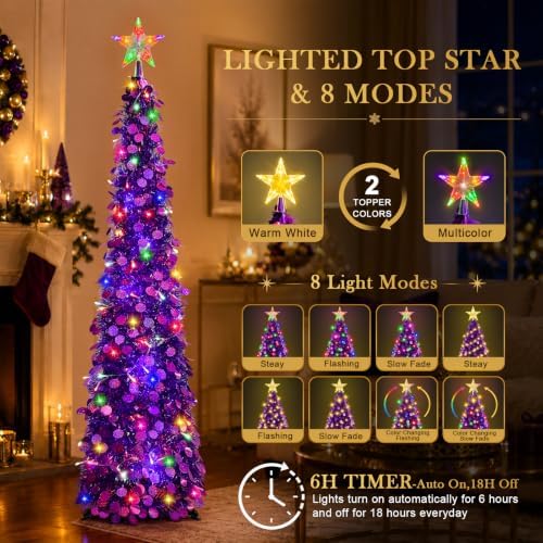 5FT Pop Up Christmas Tree with Lighted Top Star for Christmas Decorations