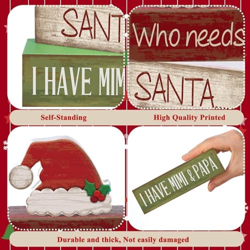 Lineshading 4 Pcs Christmas Table Decorations for Home, Wood Santa Hat Sign