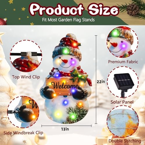 12x18 Lighted Christmas Snowman Garden Flag, Outdoor Decor