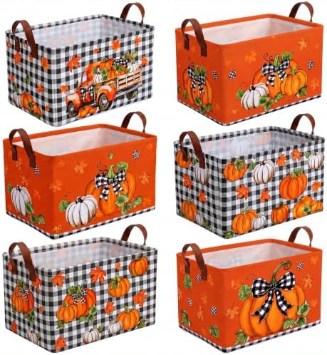 CHENGU 6 Pack Fall Storage Bins Collapsible Autumn Pumpkin Baskets for Home