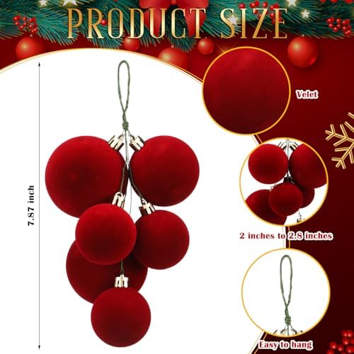 Roowest 4 Sets Large Red Velvet Christmas Ball Clusters Ornaments Decor
