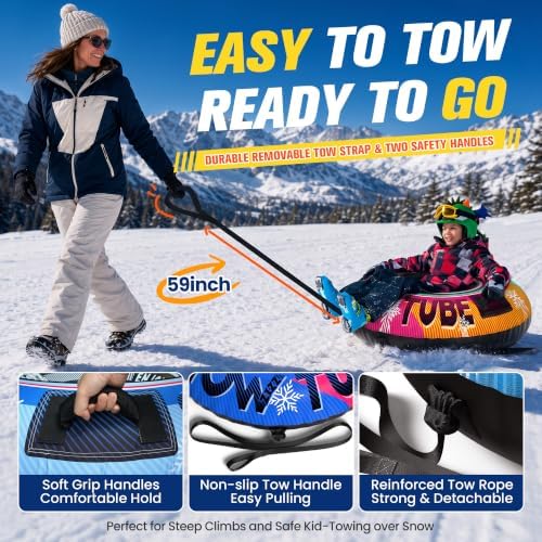 48" Snow Tubes for Kids Adults Sledding Heavy Duty with Canvas Cover
