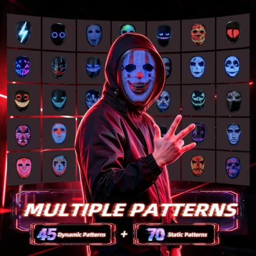 JDBMAOYE LED Mask with Bluetooth App Controlled,Customizable Light up Mask